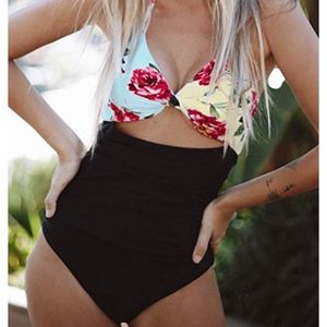Black/Floral Swimsuit - one piece with cut out.